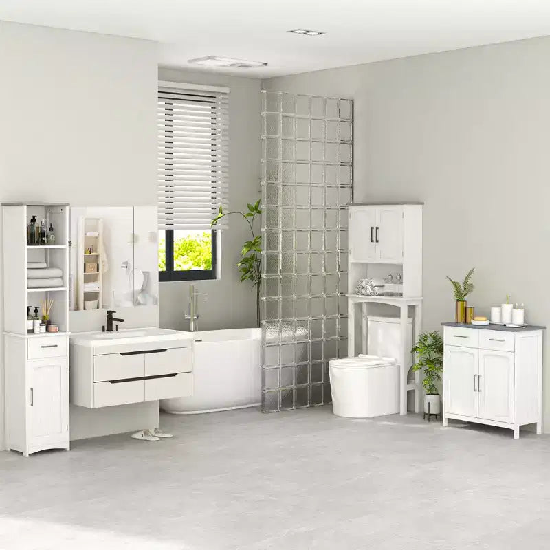 Mobile bagno autoportante alto 162 cm | Scaffale a 3 ripiani, cassetto e armadietto