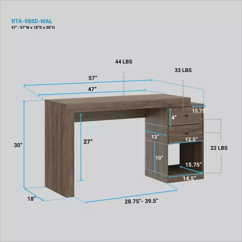 Scrivania espandibile da ufficio con cassettiera portadocumenti | MDF larghezza 119 cm